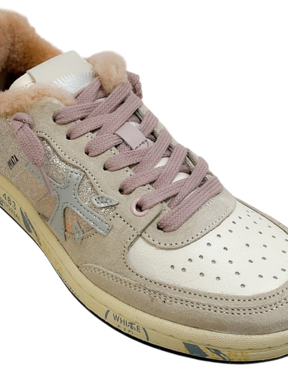 Premiata Pink / Beige Shearling Lined Bskt Clay D Sneakers